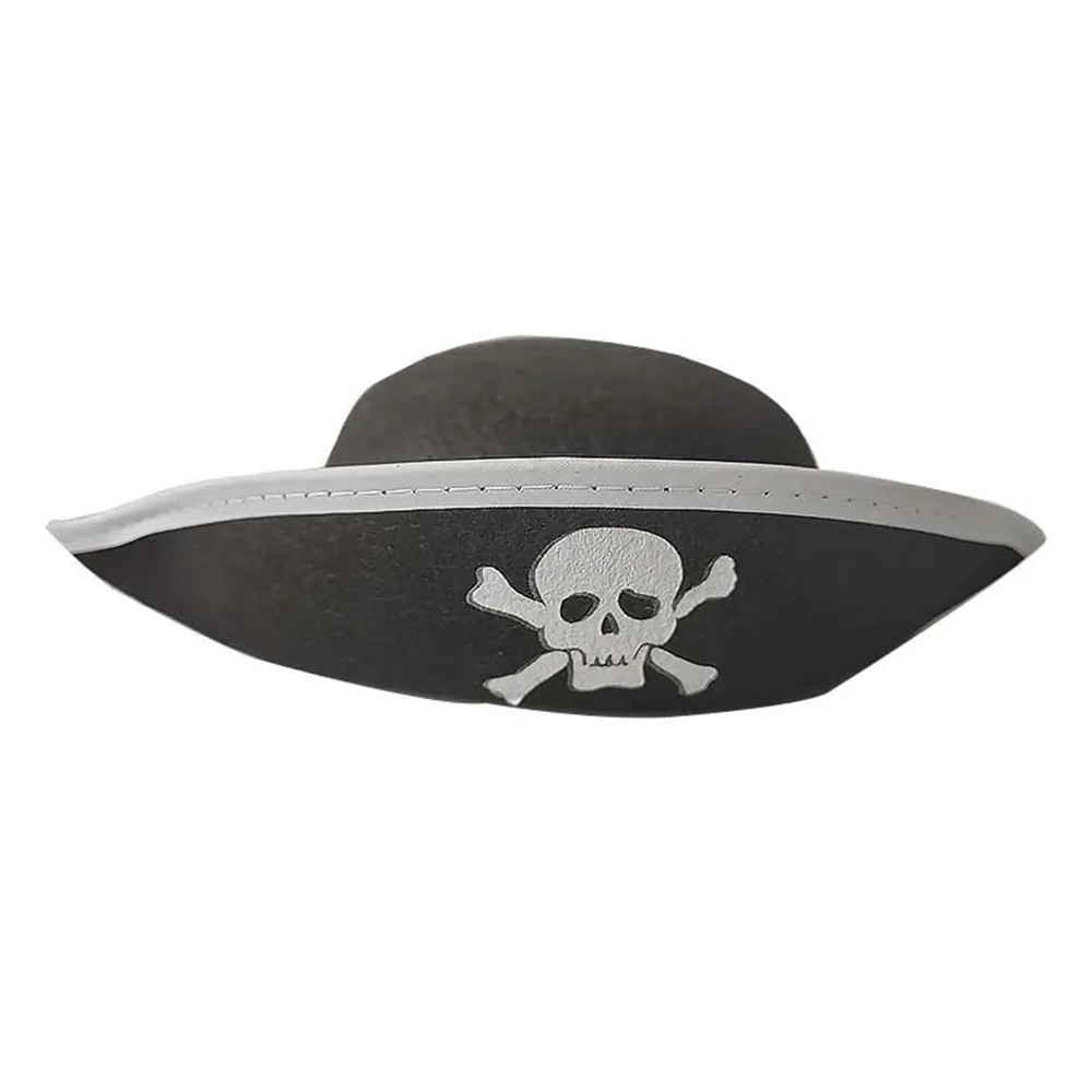 Sombrero clásico para disfraz de pirata con emblema de calavera y tibias cruzadas para niños