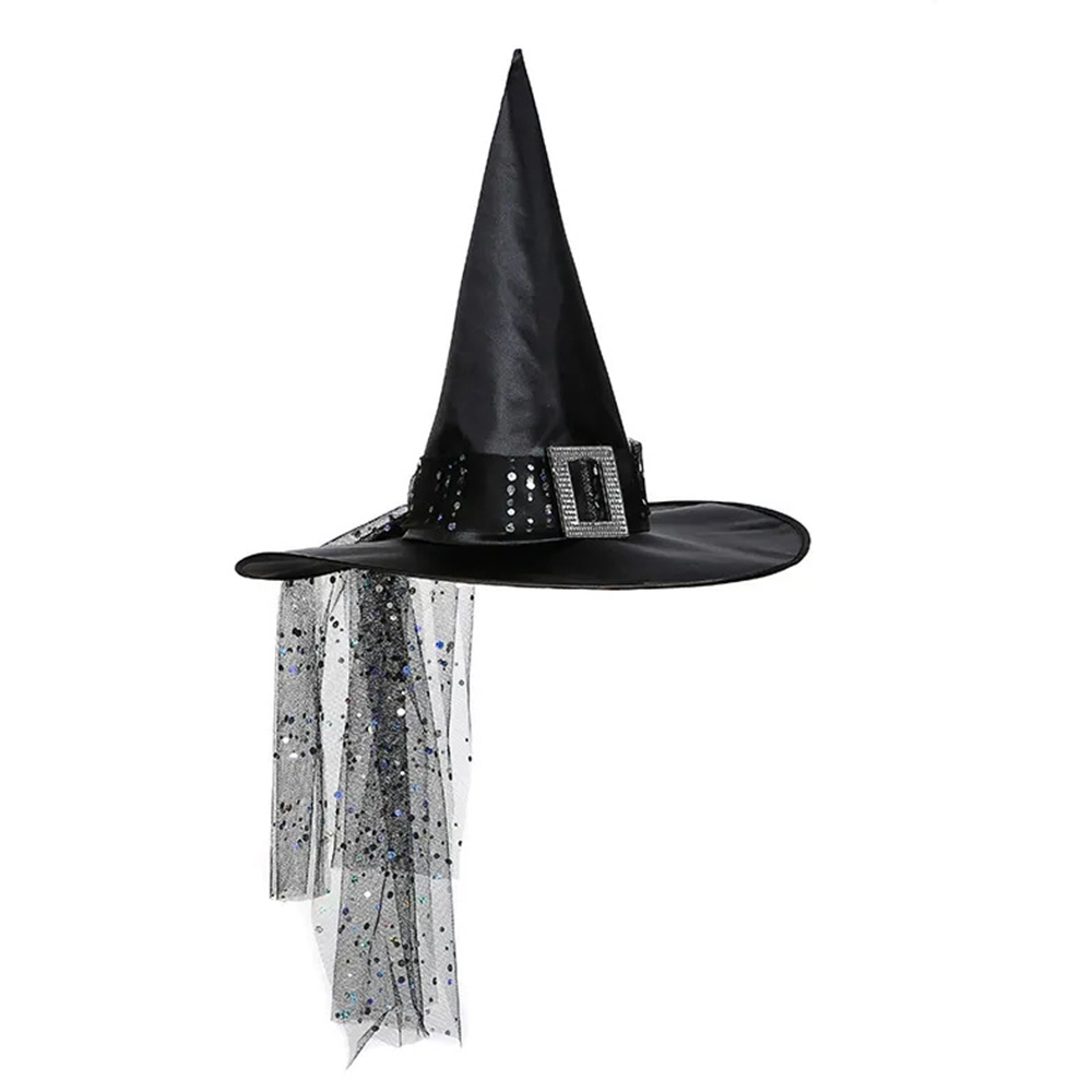 Elegante sombrero de bruja de Halloween de red de malla negra