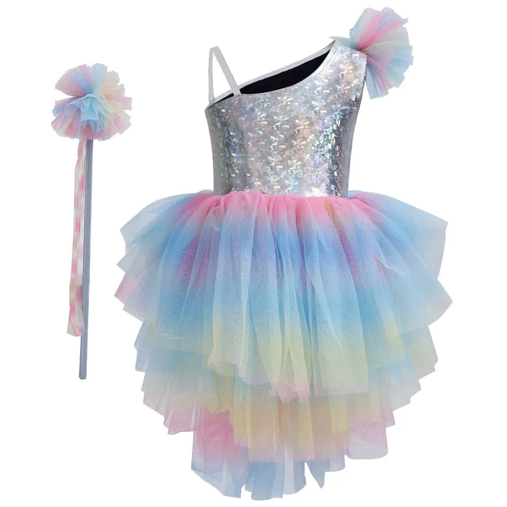 Conjunto de vestido de tutú de princesa arcoíris para niños, trajes de fiesta