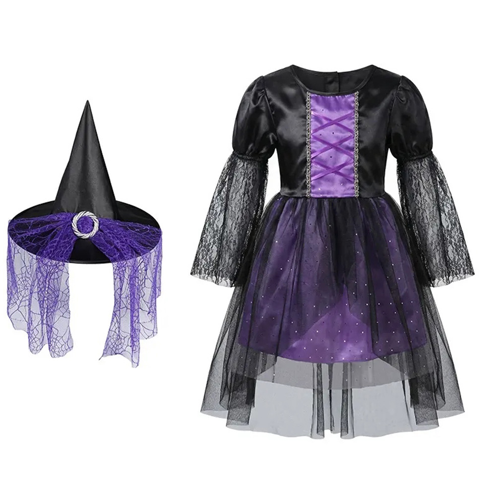 Disfraz de bruja mística de Halloween para niños con sombrero