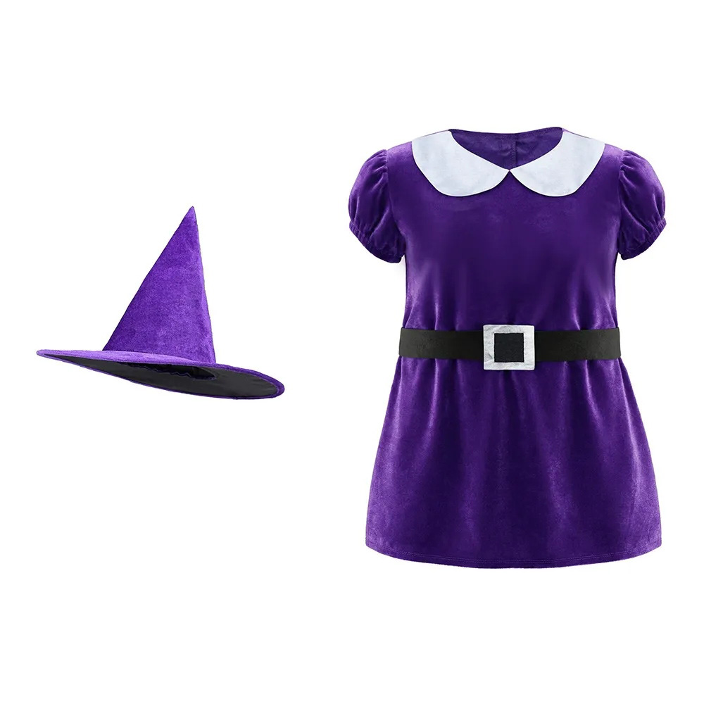 Conjunto de disfraz de vestido de bruja de terciopelo morado para bebé