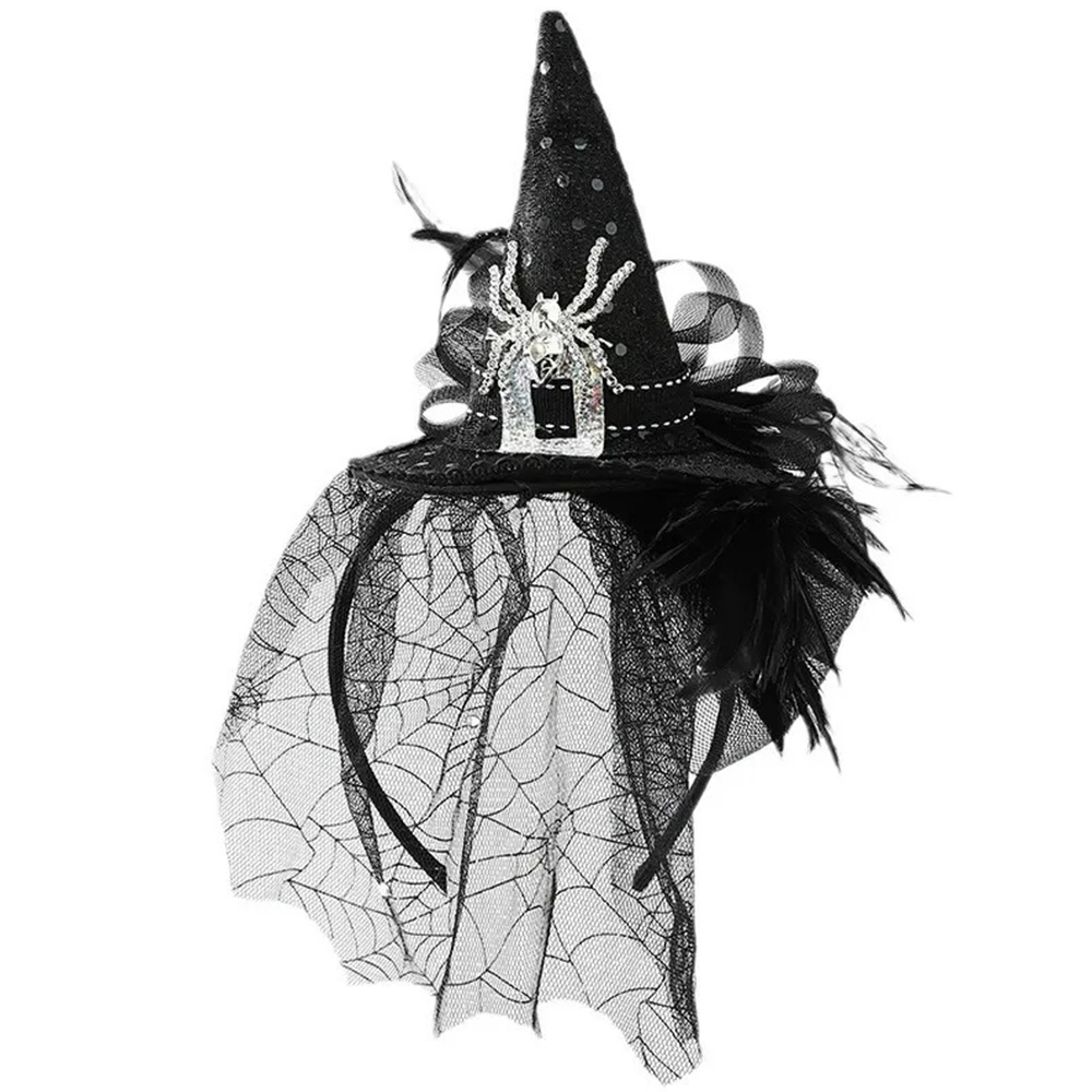 Diadema negra con sombrero de bruja araña de Halloween con tul
