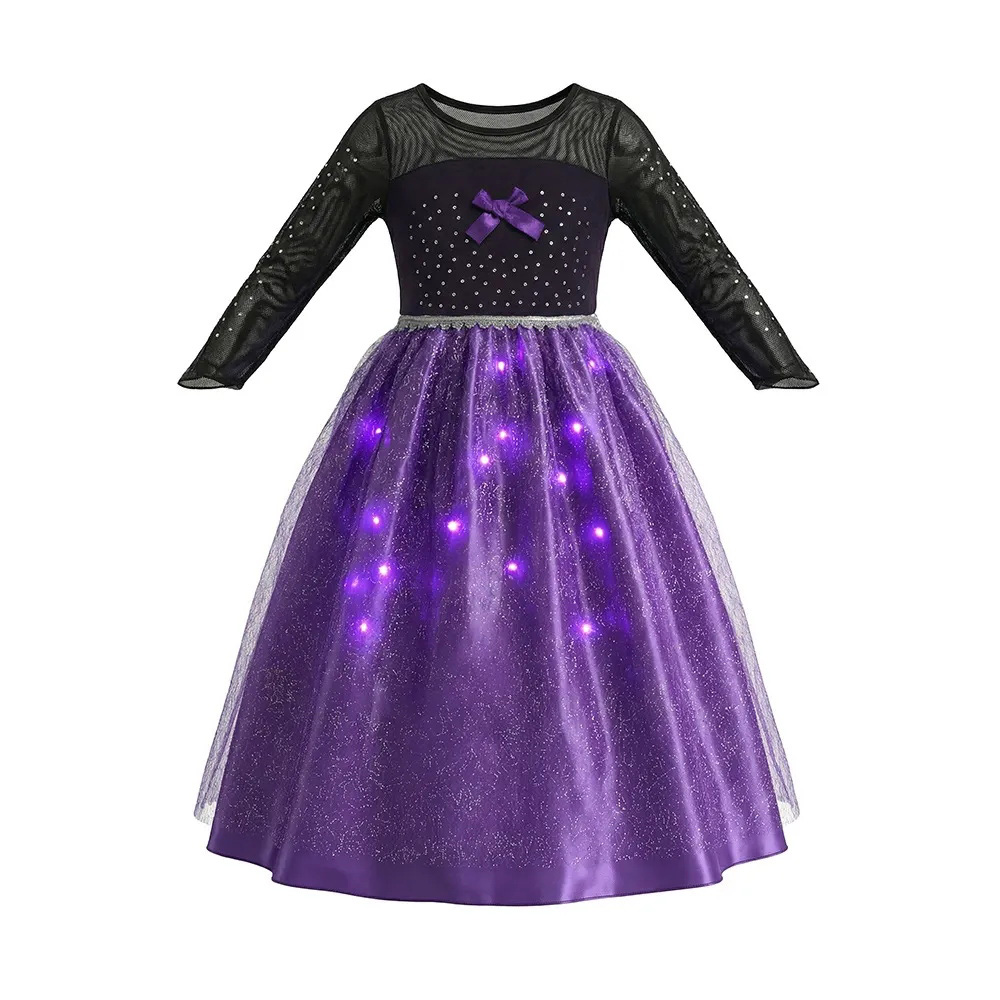 Vestido de disfraz de princesa con luz morada de Halloween para niñas