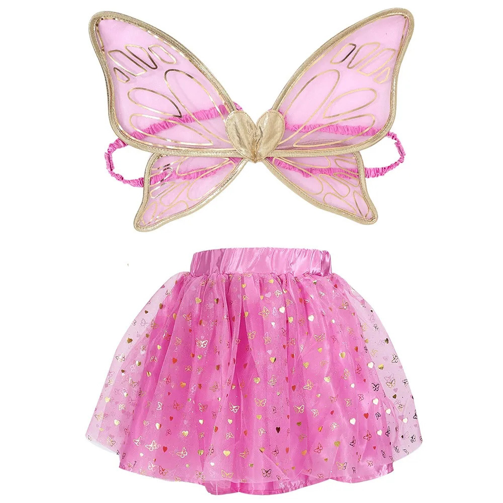 Conjunto de falda y alas rosas, disfraz de hada infantil