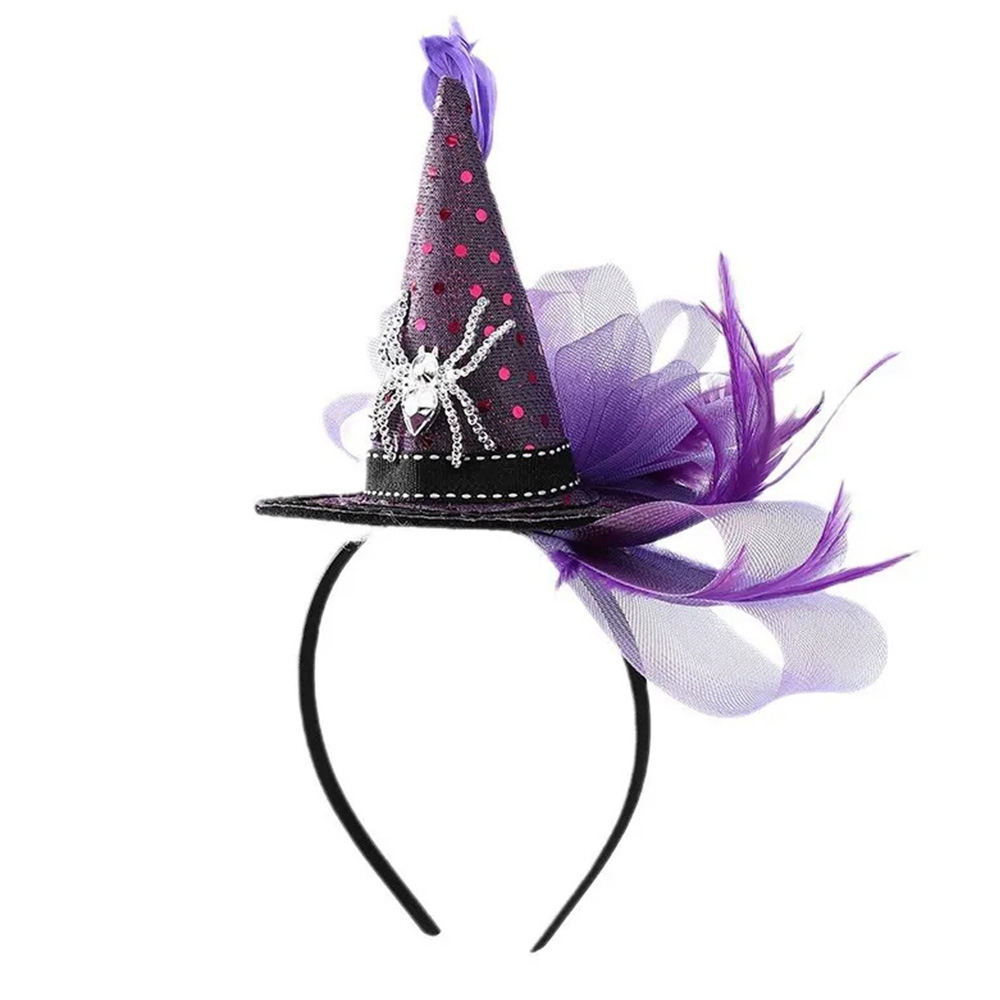 Diadema con sombrero de bruja araña de Halloween con plumas
