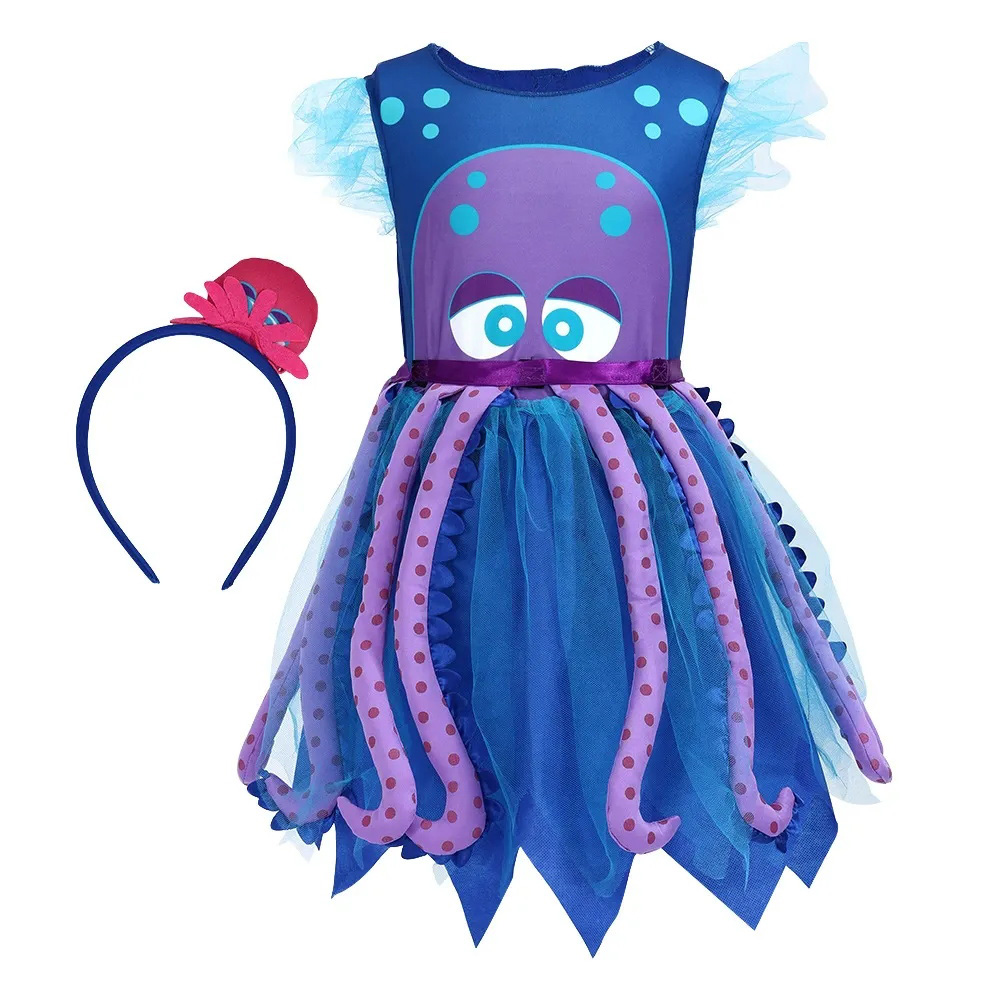 Vestido disfraz de pulpo para niña con diadema